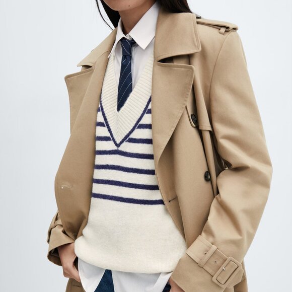 Mango Ivory and Navy V-neck Striped Sweater/NWT/L - Picture 5 of 15